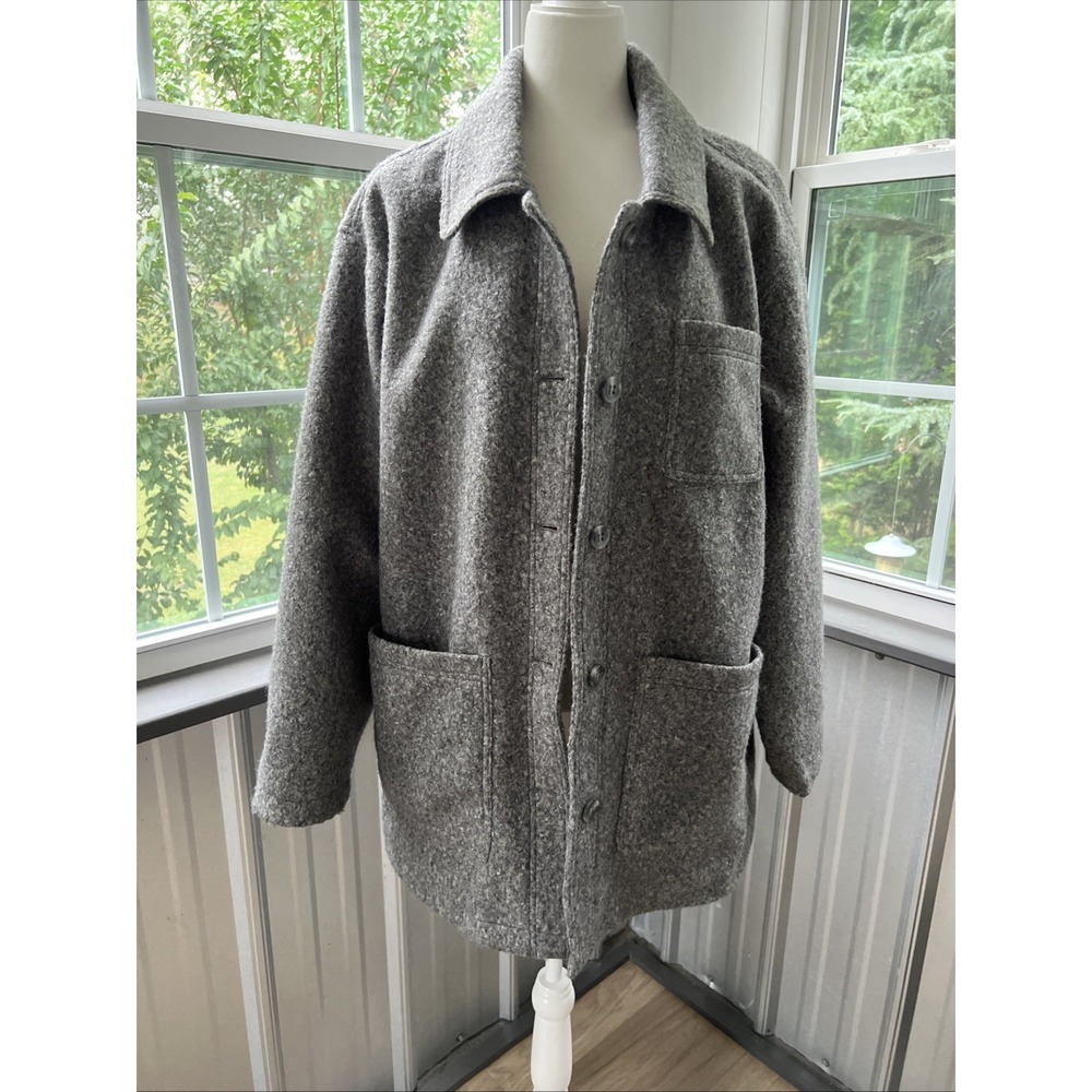 Anthropologie Pilcro Wooly Shirt Jacket Gray Bouclé Chore Coat XL Minimalist